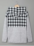 Casual plaid buttoned hooded sweatshirt