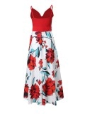 Casual printed patchwork suspender dress