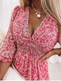 Casual printed V-neck mini dress