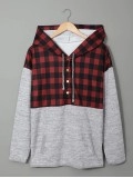 Casual red and black plaid hooded sweatshirt