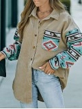 Casual retro printed patchwork corduroy jacket
