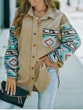 Casual retro printed patchwork corduroy jacket
