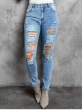 Casual ripped solid color women's jeans