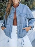 Casual solid color drawstring denim jacket