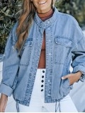 Casual solid color drawstring denim jacket