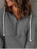 Casual solid color drawstring zipper sweatshirt