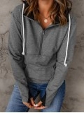 Casual solid color drawstring zipper sweatshirt