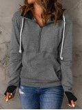 Casual solid color drawstring zipper sweatshirt
