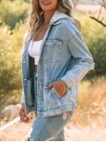 Casual solid color patchwork hooded denim jacket