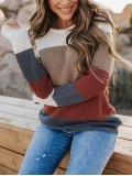 Color Block Knitted O-neck Pullover Sweater