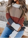 Color Block Knitted O-neck Pullover Sweater