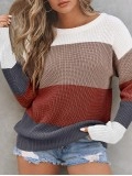 Color Block Knitted O-neck Pullover Sweater