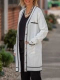 Contrast edged metal buckle with waistband knit cardigan