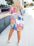 Contrast geometric pattern pleated dress