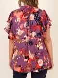 Contrast pattern ruffled short sleeved shirt