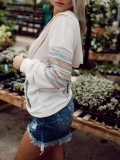 Contrast striped texture kangaroo bag knit hoodie
