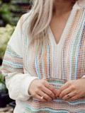 Contrast striped texture kangaroo bag knit hoodie