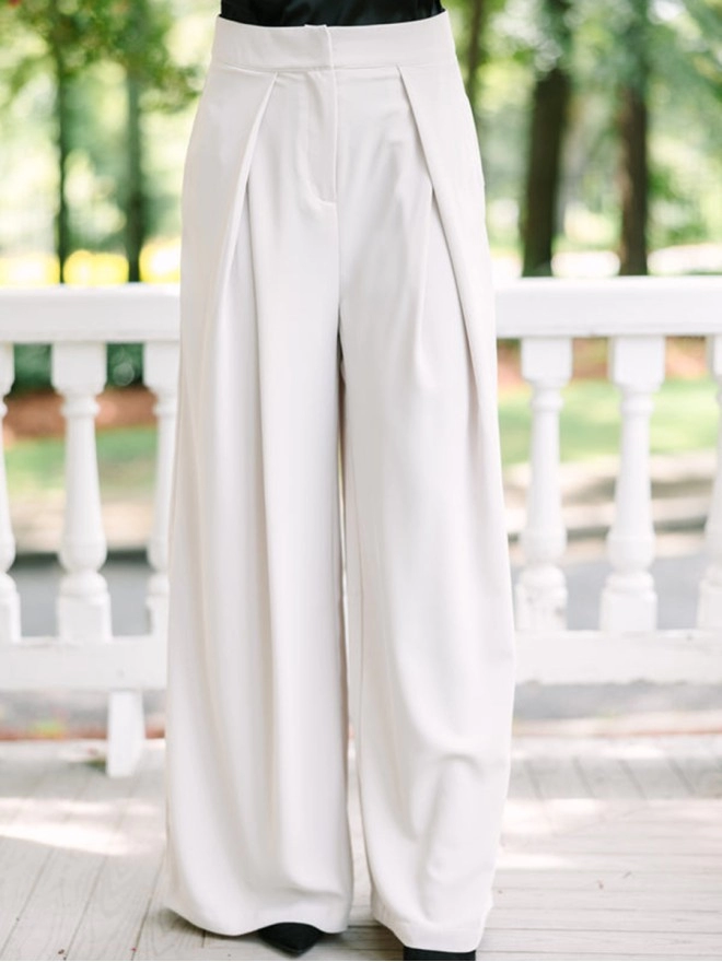 Cream White Wide Leg Trousers