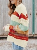 Crew Neck Drop-shoulder Striped Color Block Sweater