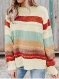 Crew Neck Drop-shoulder Striped Color Block Sweater