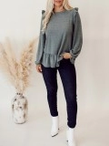 Dotted Ruffle Edge Long Sleeve Top
