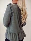 Dotted Ruffle Edge Long Sleeve Top