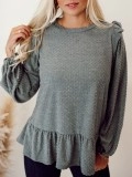 Dotted Ruffle Edge Long Sleeve Top