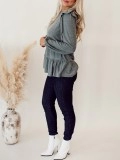 Dotted Ruffle Edge Long Sleeve Top
