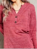 Buttoned Notched Neck Long Sleeve Top