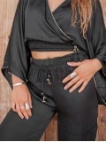 Elastic waist tied wide leg pants