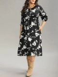 Elegant floral patchwork plus-size women's dress