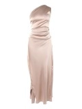 Elegant off-shoulder slit solid color dress
