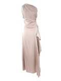 Elegant off-shoulder slit solid color dress