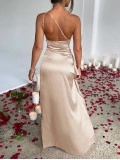 Elegant off-shoulder slit solid color dress