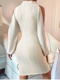 Fashionable patchwork off-shoulder knitted dress