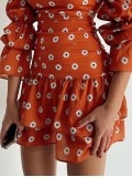 Fashionable Square Neck Printed Puff Sleeve Dress