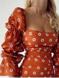 Fashionable Square Neck Printed Puff Sleeve Dress