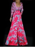 Floral Print Deep V-Neck Long Sleeve Floor Length Dress