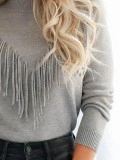 Grey fringed knitted sweater