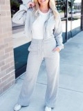 Grey Hooded Coat Pants Sports Set