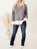 Grey patchwork white layered sweater