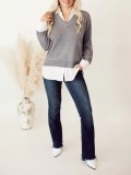 Grey patchwork white layered sweater