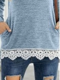 Round Neck Spliced Lace Hem Top