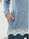 Round Neck Spliced Lace Hem Top