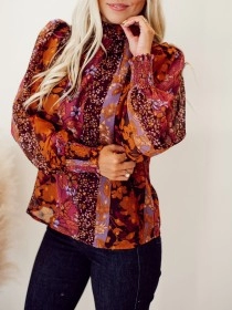 High neck autumn floral pattern shirt