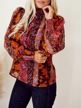 High neck autumn floral pattern shirt