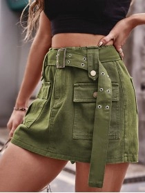 High Waist Denim Cargo Shorts