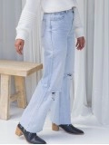 High Waist Wide Leg Open Front Jeans   Vintage Blue Wash