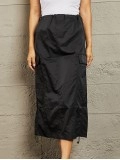 Women's High Waisted Cargo Midi Skirt in Black