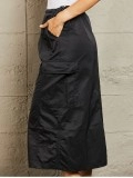 Women's High Waisted Cargo Midi Skirt in Black